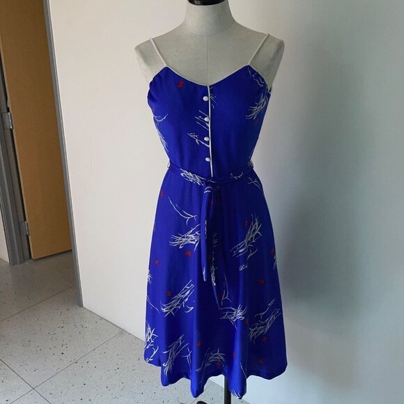 Jack Hartley Inc. Miami Vintage 70s Womens A-Line Dress Size XS Blue Midi Belted - Picture 12 of 13